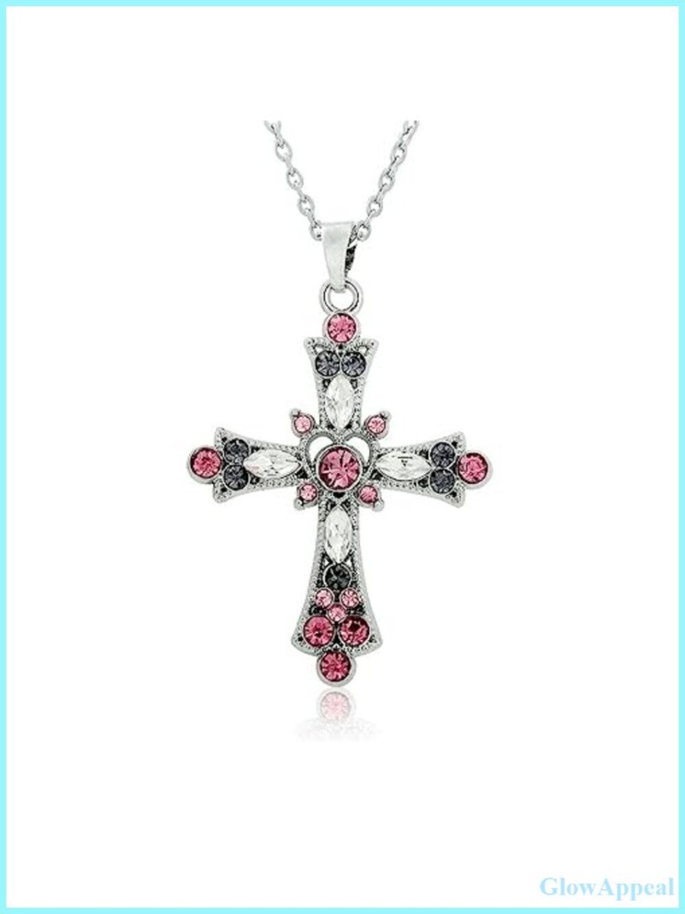 Pink Crystal Cross Choker Necklace Zircon 925 Sterling Silver
